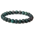 Elastic beaded bracelet with dark green sunstone dragon-vein texture round beads - Green Dragon Vein Agate