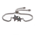 Macro detail of silver star pendants with colorful micro-pave cubic zirconia on bracelet - Silver Stainless Steel Chain