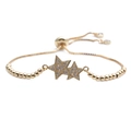Goldenes Armband mit Zirkonia-Doppelsternen und verstellbarem Gleitverschluss für Damen - Perlen-Boxkette Weißer Zirkon Fünfzackiger Stern
