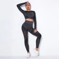 Detail of dark grey seamless yoga set showing breathable mesh hollow and ribbed texture - XS / Dark Gray