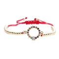 Rode kralenarmband met gouden kralen en kleurrijke zirkoon evil eye bedel hanger - Rood Touw Gouden Koperen Kraal Ring