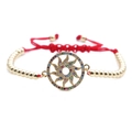 Red braided rope solar wheel bracelet with gold beads and colorful micro-set zircons - Red Rope Bead Chain Sun Wheel / Red/Gold