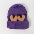 Winter purple thick knit beanie with cute light brown plush antler doll decorations - Elastic (56-60cm) / Purple