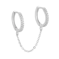 S925 sterling zilveren dubbele oorringen met ketting en fonkelende zirkonia steentjes - Witgoud