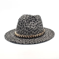 Britischer Fedora-Hut aus Wolle mit grauem Leopardenmuster und goldener Kette - M(56-58cm) / Leopardenmuster Grau