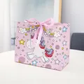 Pink cartoon unicorn gift paper bag with rainbow patterns and a satin bow handle - Small (18*16*10cm) / Pink
