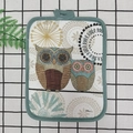 Thick cotton pot holder with owl pattern and hanging loop for heat protection - Owl