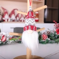 Red and white knitted Christmas gnome ornament with snowflake hat and white beard - Grey Snowflake Style