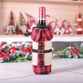 Christmas red and black plaid collar burlap wine bottle cover with tiny bell detail - Red and Black Plaid