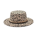 Classic leopard print flat top wool fedora hat with elegant gold chain decoration - M (56-58cm) / White