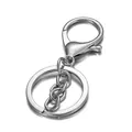 Polished silver alloy keychain set with round flat ring, chain and large lobster clasp - Rhodium (With Chain)