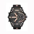 Trendsetting men's multi-timezone quartz watch with black leather strap and large dial - 7312 Black Leather Strap