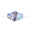Detail of laser holographic face mask with fish scale texture and adjustable ear loops - Golden Purple Blue