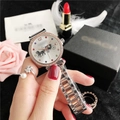 Women's fashion quartz watch with silver steel band and rose gold rhinestone bezel - Silver-Rose Gold