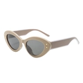 Vintage khaki cat eye sunglasses with gold star rivets and gray lenses for women - Light Coffee Frame Gray Lens