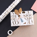 White gift wrapping paper with gold lettering, twine, tags and dried leaves set - 50x70cm / Love Letter Gold Stamping