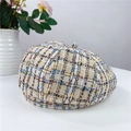 Basco beige a quadri colorati in tessuto tweed con design retrò ottagonale - Regolabile M (56-58cm) / Beige a Quadri