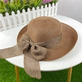 Dark brown wide brim straw sun hat for women with a matching large woven bow - Adjustable M (56-58cm) / Coffee