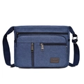 Navy blue canvas multi-pocket crossbody bag with adjustable wide shoulder strap - Blue