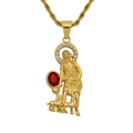 Pendentif berger hip hop avec pierre rouge et halo de cristal sur chaîne dorée torsadée - Pendentif uniquement / Doré
