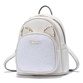 Chic sequined mini backpack for women with cute cat ears and sparkling silver glitter pocket - White