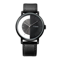 Détail d'une montre minimaliste avec cadran creux semi-transparent et bracelet en cuir - Cadran Noir Boîtier Noir Bracelet Noir