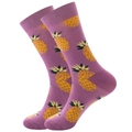 Purple crew socks with yellow pineapple pattern in soft cotton knit fabric - Purple Pineapple