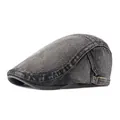 Berretto piatto vintage in denim lavato grigio scuro con fibbia regolabile - Regolabile / Nero