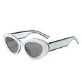 Lunettes de soleil œil-de-chat blanches rétro avec verres gris et clous étoiles dorés - Monture Blanc Solide Verres Gris