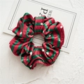 Velvet hair scrunchie with red and green Christmas stripes and white polka dots - 5# Red Green Dot Stripe