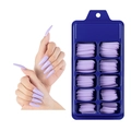 Light purple long coffin press-on false nails displayed in a blue storage box - 100 Pieces / Taro Purple
