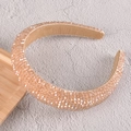 Detailed view of handmade luxury padded headband with champagne faceted crystal beads - Champagne Pink