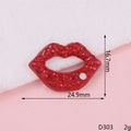 Macro detail of a 24.9mm sparkling red rhinestone lip accessory for DIY phone case making - Red Small Lips (D303)
