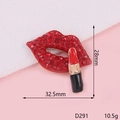 Close-up of red rhinestone lips brooch with 28mm height and 32.5mm width dimensions - D291 Lipstick Lips (Red)