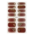 5D geprägte Nageltattoos in rotbraunem Farbverlauf mit Goldfolie und Strasssteinen - Weinrot Farbverlauf Goldstaub Strass (FF4017)