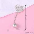 Silver bear love heart rhinestone brooch pin with chain detail measurements 66.5mm - D353 Heart Drop