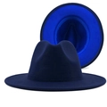Two-tone navy blue and royal blue fedora hat with wide brim in premium wool felt - Navy Blue (Royal Blue Lining)
