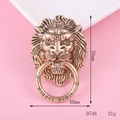 Detailed view of antique bronze lion head door knocker pendant with size dimensions - Antique KC Gold Lion