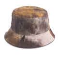 Close-up of tie-dye corduroy bucket hat texture in earthy brown and orange tones - 58cm / Thick Stripe Brown