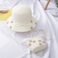 Creamy white straw hat and crossbody bag set for girls with colorful 3D floral accents - For 2-6 Years / Single Bag / Cream
