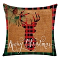 Christmas pillowcase with reindeer silhouette and Merry Christmas text in plaid frame - Style 1 / 45*45cm (No Core)