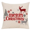 Square beige linen pillowcase featuring red Merry Christmas text and reindeer patterns - Style 12 / 45*45cm (No Core)
