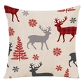 Christmas pillow cover with red plaid deer and tree motifs on beige linen fabric - Style 15 / 45*45cm (No Core)