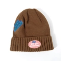 Brown knitted beanie for kids and adults with colorful embroidered patches for winter warmth - Brown