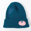 Deep blue knitted beanie hat with pink Bella patch and Love Dreams embroidery - Navy Blue