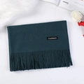 Deep green soft cashmere scarf with fringes shown folded on white background - Dark Green