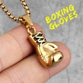 Golden boxing gloves pendant necklace for men with glossy steel box chain - Pendant Only (Without Chain) (Gold)