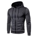Detail of grey men's hoodie with digital dot gradient print and drawstring hood - Dark Gray