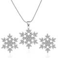 Elegantes silbernes Schneeflocken Schmuckset mit funkelnder Halskette und Ohrringen - Silber