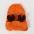 Gorro de punto naranja brillante con astas marrones y borde enrollado para invierno - Naranja